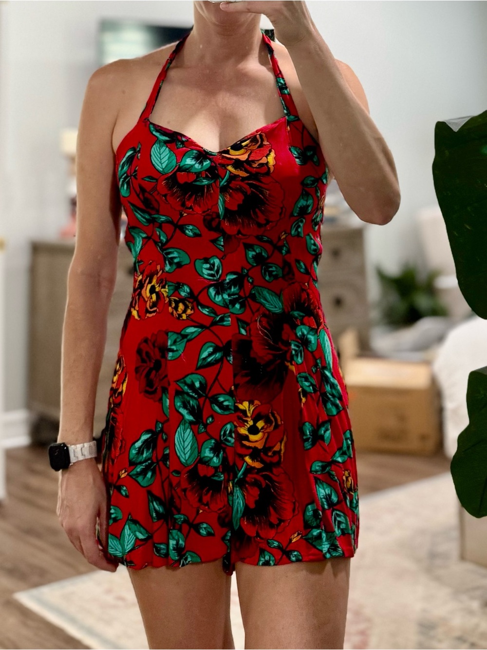 MINKPINK Red Floral Halter Romper